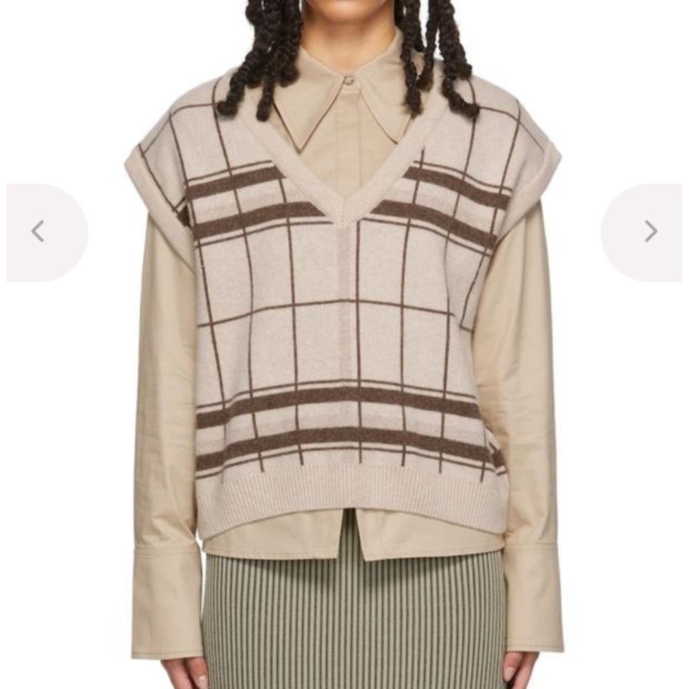 Anine bing Fiona cashmere sweater vest NWT - Khaki Plaid